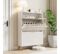 Zapatero con 1 cajón, 2 puertas abatibles con partición ajustable, armario de zapatos para 12-16 pares, armario de almacenamiento para zapatos, para entrada, pasillo, 80 x 24 x 118,5 cm (blanco 80 cm)