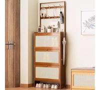 Zapatero con 2/3 puertas abatibles, moderno armario organizador de zapatos con 8 ganchos, zapatero estrecho para entrada, estructura de bambú resistente, para cocina, entrada, sala de estar (marrón 18