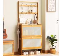 Zapatero con 2/3 puertas abatibles, moderno armario organizador de zapatos con 8 ganchos, zapatero estrecho para entrada, estructura de bambú resistente, para cocina, entrada, sala de estar (color tro