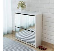 Zapatero con 2 Compartimentos, Espejo, Madera Compuesta, Diseño Elegante para Entrada y Recibidor, Organizador Zapatos, Mueble Zapatero Recibidor, Blanco, 63 x 17 x 67 cm