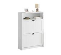 SoBuy FSR87-W Zapatero con 2 Puertas Abatibles Zapatero Estrecho Organizador para Zapatos Blanco 80 x 24 x 110 cm ES
