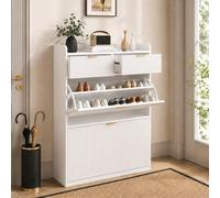 Zapatero con 2 solapas, zapatero estrecho con divisores ajustables, zapatero con 2 cajones, zapatero para pasillo, entrada, salón, 80 x 24 x 110 cm (blanco D)
