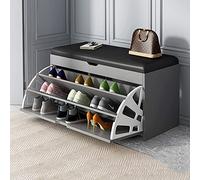 Zapatero con 3 cajones abatibles, banco de almacenamiento acolchado de poliuretano, organizador de zapatos de madera para entrada y pasillo