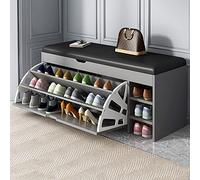 Zapatero con 3 cajones abatibles, banco de almacenamiento acolchado de poliuretano, organizador de zapatos de madera para entrada y pasillo
