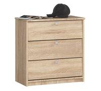 AKORD Zapatero con 3 Compartimentos y 3 Puertas abatibles | Puertas abatibles | Armario de Zapatos Cerrado | Contenedor de Zapatos | 60 x 62 x 31 cm | Peso 21 kg | Roble Sonoma