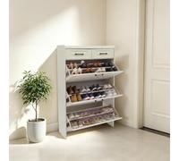 Zapatero con 3 solapas, color blanco, 16 - 20 pares, 80 × 24 × 120 cm | Material de madera con divisores ajustables en 3 posiciones y 2 cajones; para pasillo, entrada y espacios estrechos