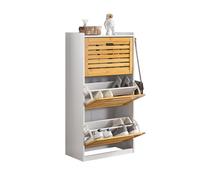 SoBuy FSR108-WN Zapatero con 3 Solapas y 2 Ganchos Armario de Entrada Zapatero Estrecho Organizador 55 x 30 x 112 cm ES