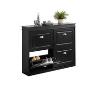 SoBuy Zapatero Estrecho Recibidor - Mueble Entrada Recibidor - Mueble Zapatero Madera Negro con 4 Solapas y Gran Capacidad - 105x24x83cm para Pasillo Estrecho, Recibidores, Dormitorio, FSR79-SCH