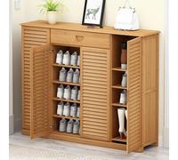 Zapatero con 4 Puertas Organizador para Zapatos,Gabinete de Zapatos de Bambú para Entrada con Puertas de Obturador,Mueble Zapatero,Zapatos Gabinete OrganizadorAhorra Espacio,para Dormitorio y Salón