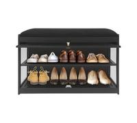 Zapatero con asiento, banco con espacio de almacenamiento, banco de pasillo con armario de 2 niveles, capacidad de carga de 75 kg, cojín suave, muebles de pasillo de bambú y acrílico, resistente al