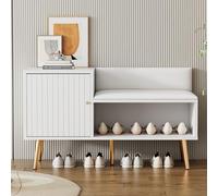 Zapatero con banco y respaldo, 100 x 38 x 58 cm, color blanco y dorado, zapatero con acolchado para pasillo y vestíbulo, banco de lujo con espacio de almacenamiento y patas de metal, banco para ropa