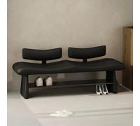 Zapatero con cojín y Respaldo, Marco de Madera, Superficie de Cuero, Banco de Entrada Moderno for Dormitorio, Sala de Estar y Pasillo(Black)