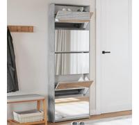 Zapatero con Espejo, 5 Compartimentos Abatibles, Madera Compuesta y Vidrio, Organizador para Entrada, Pasillo y Dormitorio, Zapatero Entrada Recibidor, Shoe Cabinet,Gris Hormigón, 63 x 17 x 169.5 cm