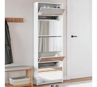 Zapatero con Espejo, 5 Compartimentos Abatibles, Madera Compuesta y Vidrio, Organizador para Entrada, Pasillo y Dormitorio, Zapatero Entrada Recibidor, Shoe Cabinet,Blanco Brillante,63 x 17 x 169.5 cm
