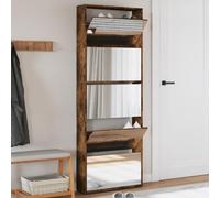 Zapatero con Espejo, 5 Compartimentos Abatibles, Madera Compuesta y Vidrio, Organizador para Entrada, Pasillo y Dormitorio, Zapatero Entrada Recibidor, Shoe Cabinet,Roble Ahumado, 63 x 17 x 169.5 cm