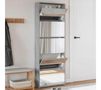 Zapatero con Espejo, 5 Compartimentos Abatibles, Madera Industrializada y Vidrio, Organizador para Entrada, Pasillo y Dormitorio, Zapatero Entrada Recibidor, Shoe Cabinet,Gris Sonoma, 63x17x169.5 cm
