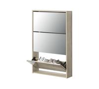 [en.casa] Armario Zapatero con Espejo Lund Mueble Zapatero con 3 Puertas Abatibles Organizador de Zapatos para 9 Pares de Calzado 103 x 63 x 17 cm Roble Sonoma