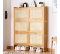 Zapatero con estantes ajustables con capacidad para 12-15 pares de puertas abatibles de 2/3/4/6 muebles de almacenamiento de entrada, acabado natural, 6 cajones, 100 cm, para pasillo y armario