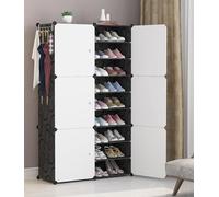 Zapatero con puerta, organizador de almacenamiento de zapatos, zapatero modular cúbico para ahorrar espacio, para pasillo, dormitorio, entrada para todo tipo de zapatos y ropa, partición extraíble (9