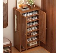 Zapatero con puertas con persianas, 8 niveles, estante estrecho, almacenamiento independiente para entrada, pasillo, sala de estar, color marrón