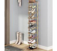 Zapatero de 10 niveles para espacios estrechos, soporte vertical resistente para zapatos con montaje de bricolaje, ahorro de espacio, torre de almacenamiento de zapatos de pie en color dorado