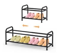 Zapatero de 2 Niveles, Ajustable 42-77 cm, Para4-8 Pares de Zapatos, Ahorra Espacio y Estable, Negro, para Entrada de casa, Pasillo y Armario