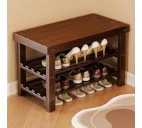 Zapatero de 2 niveles con banco, estante de madera de bambú natural, diseño que ahorra espacio, capacidad de 100 kg, ideal para pasillo, sala de estar, dormitorio (nogal 3F, 50 cm)