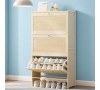 Zapatero de 24 cm que ahorra espacio con 2/3/4/6 cajones, puertas plegables para entrada y pasillo (3 cajones, 70 cm), color crema