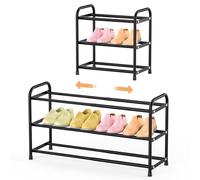 Zapatero de 3 Niveles, Ajustable 42-77 cm, Para 6-12 Pares de Zapatos, Ahorra Espacio y Estable, Negro, para Entrada de casa, Pasillo y Armario