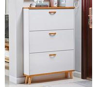 Zapatero de 3 niveles con ventilación trasera, puerta abatible estrecha para entrada, pasillo, armario, sala de estar, elegante madera blanca (17 cm de ancho)