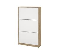 Zapatero Abatible Segre Oak de 3 Compartimentos, Mueble Zapatero con 2 Niveles en Color Blanco y Roble patinado 71 x 25 x 124 cm