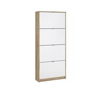 Zapatero Abatible Segre Oak de 4 Puertas inclinables, Mueble Zapatero en Roble patinado y Blanco 71 x 25 x 162 cm