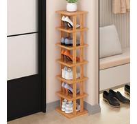 Zapatero de bambú compacto para espacios pequeños, apilable, para armario, entrada, pasillo, solución de almacenamiento que ahorra espacio