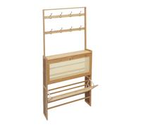 Zapatero de bambú con 2 puertas plegables y 8 ganchos, 70 x 17 x 152 cm, capacidad de 5 kg por estante, para entrada de zapatos, para pasillo y sala de estar