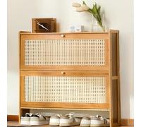 Zapatero de bambú con 3 estantes ajustables, zapatero de cannage independiente para entrada, dormitorio, sala de estar y pasillo, solución de almacenamiento que ahorra espacio (50 x 17 x 120 cm)