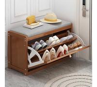 Zapatero de bambú con cajones de ratán, Armario Estrecho para Guardar Zapatos en la Entrada, Estante Cerrado Que Ahorra Espacio, 70x25x45cm, Elegante Orga para el Pasillo.