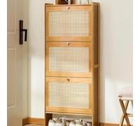 Zapatero de bambú con diseño de bastón, almacenamiento independiente para entrada y dormitorio, 3 estantes ajustables, zapatero que ahorra espacio para sala de estar y pasillo (50 x 17 x 120 cm)