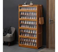 Zapatero de bambú con puertas acrílicas, zapatero estrecho de 5/7/9 niveles con ganchos laterales, ahorro de espacio para dormitorio, aula, comedor, garaje (145 x 33 x 80 cm)