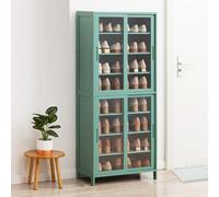 Zapatero de bambú con puertas correderas, estante estrecho independiente para almacenamiento de zapatos para entrada y pasillo, zapatos que ahorra espacio con paneles acrílicos transparentes (60 x 32