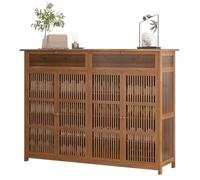 Zapatero de bambú con puertas correderas para salón, dormitorio, pasillo, solución de almacenamiento ecológica que ahorra espacio