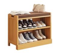 Zapatero de bambú con taburete, organizador de almacenamiento delgado con puerta para entrada, pasillo y pasillos (C, 63 cm) - Solución elegante y que ahorra espacio