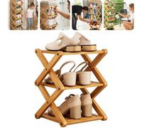 Zapatero de bambú de 2/3/4/5/6/7/8/9/nivel, organizador delgado vertical plegable sin ensamblaje, almacenamiento de zapatos alto y estrecho for espacios pequeños de entrada y armario(Nature,3rd floor)