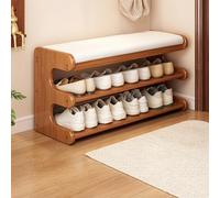 Zapatero de bambú de 3 niveles con asiento abatido, nizer de entrada, 2 cubos de basura, perfecto para pasillo, tamaño: 80 x 29 x 40 cm / 31.5x11.4x15.7in