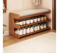 Zapatero de bambú de 3 niveles con asiento abatido, nizer de entrada, 2 cubos Sto, piel de pasillo Slish (80 x 29 x 40 cm / 31.5x11.4x15.7in)