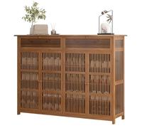 Zapatero de bambú de 4 niveles con puerta corredera y cajón, espacioso organizador de almacenamiento para sala de estar, dormitorio, pasillo, 130 x 35 x 99 cm, elegante y