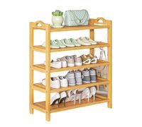Zapatero de bambú independiente, estante estrecho de 5 niveles para entrada, dormitorio o espacios pequeños, elegante soporte de almacenamiento de zapatos para pasillo y puerta (90 cm)