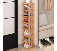 Zapatero de bambú multicapa, diseño estrecho que ahorra espacio para espacios pequeños, almacenamiento de 8 capas para dormitorio y entrada