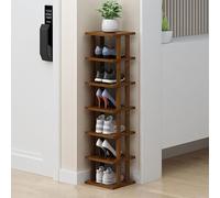 Zapatero de bambú multicapa, diseño estrecho que ahorra espacio para espacios pequeños, almacenamiento de 8 capas para dormitorio y entrada
