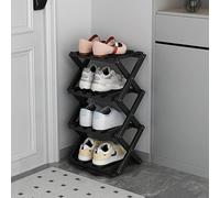 Zapatero de bambú - Organizador de pie de 3 niveles para entrada, armario y pasillo - Solución estrecha ideal para espacios pequeños, color: negro, tamaño: 4 niveles