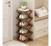 Zapatero de bambú - Organizador de pie de 3 niveles para entrada, armario y pasillo - Solución estrecha ideal para espacios pequeños, color: nogal, tamaño: 5 niveles